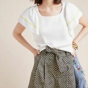 Anthropologie Maeve Sherman Flutter Sleeve Top M